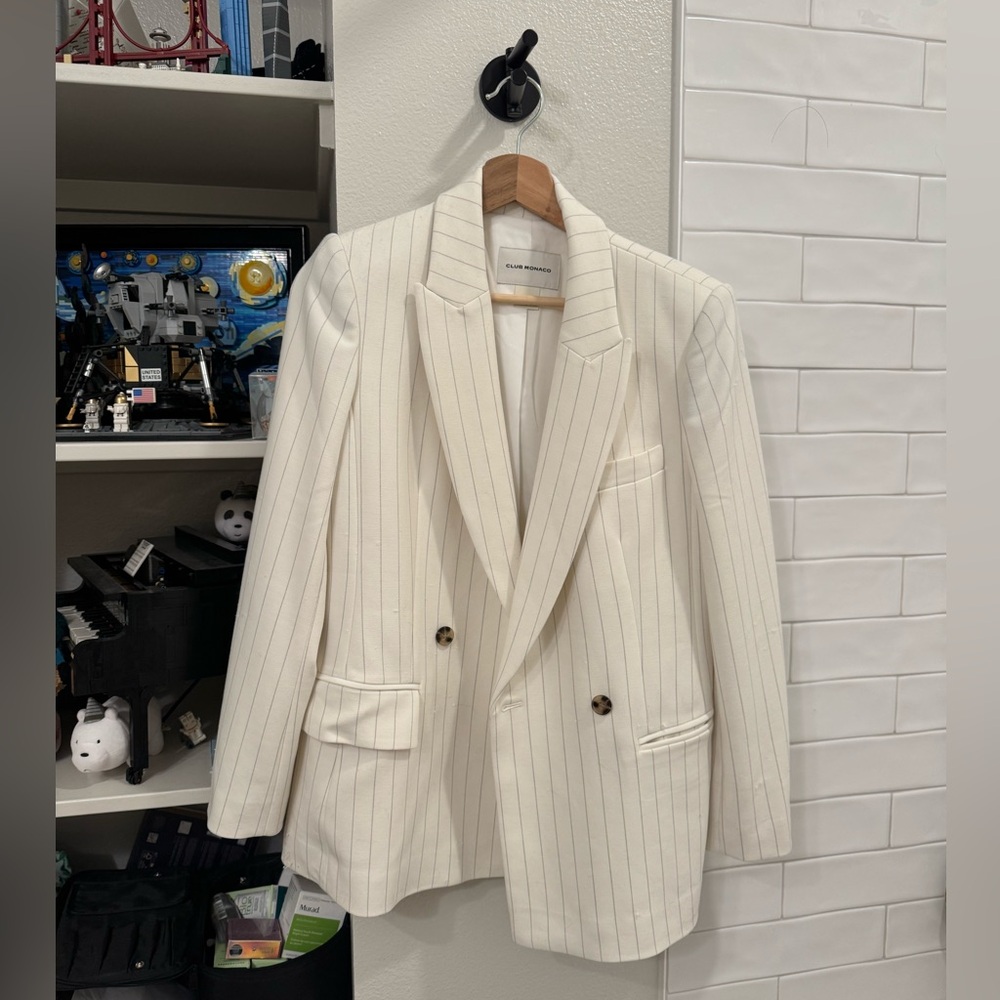 Club Monaco White Pinstripe Blazer